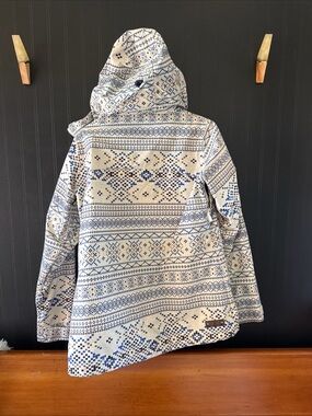 Womens Hooded Printed Winter Coat - Cream & Blue Burton size M